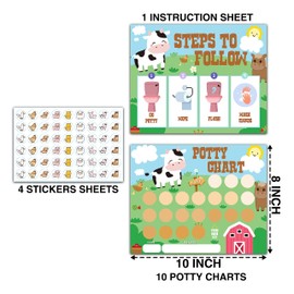 Farm Animals Potty Training Sticker Chart, 10 Potty Charts with 216 Round Stickers & 1 Instruction Sheet, Potty Reward Sticker Chart for Toddlers Boys Girls - A14