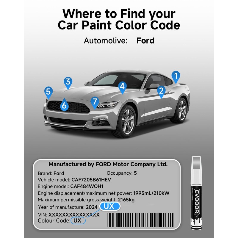 EVOOOR UX Ingot Silver Metallic Touch Up Paint for Ford