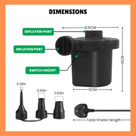 ADEPTNA Electric AC240V/130W AC Air Pump Inflator Deflator For Airbeds Paddling Pools Toys- With 3 Nozzle Adapters,Universal