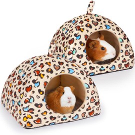 Glittme Guinea Pig Hideout 2Pack Guinea Pig Bed with Soft Pads Washable Guinea Pig House with Non-Slip Bottom Rabbit Hideout for Guinea Pig, Ferrets, Hamster, Guinea Pig Accessories, S