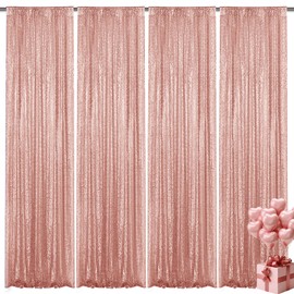Yblut Yblut Rose Gold Sequin Backdrop Curtain 4 Pieces 2FTx8FT Glitter Photography Backdrop for Party Wedding Birthday Christmas Decorations