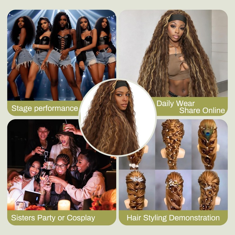 38 Inch Long Wavy Headband Wigs for Black Women Highlight