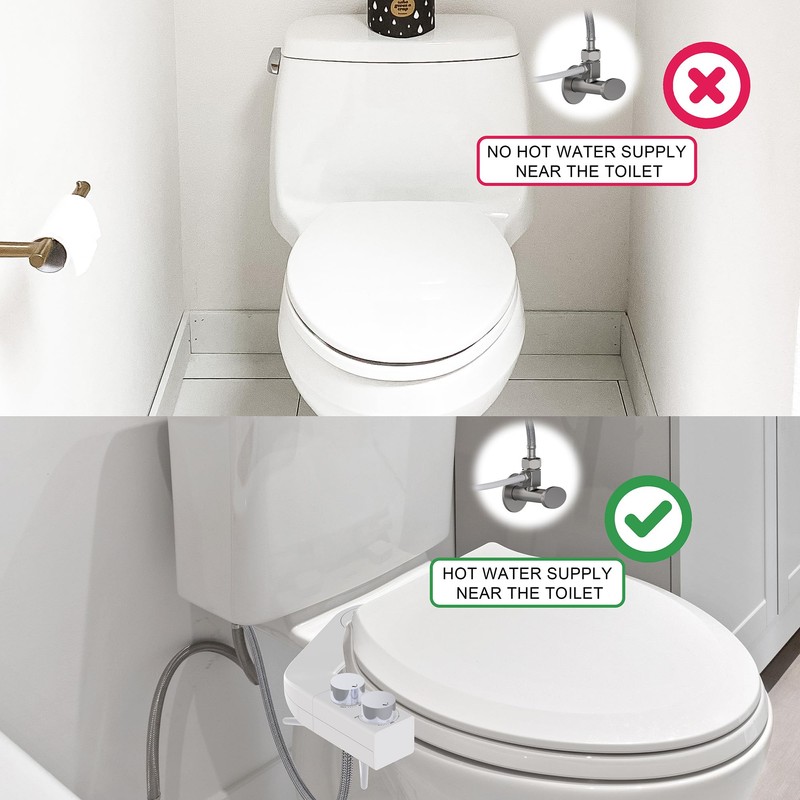 BIDETbidet Left/Right Reversible WARM WATER Ultra-Slim Bidet Attachment with Temperature