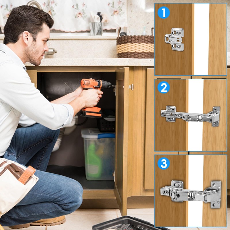 4 Pack 175 Degree Frameless Cabinet Doors Hinges, Frameless Full
