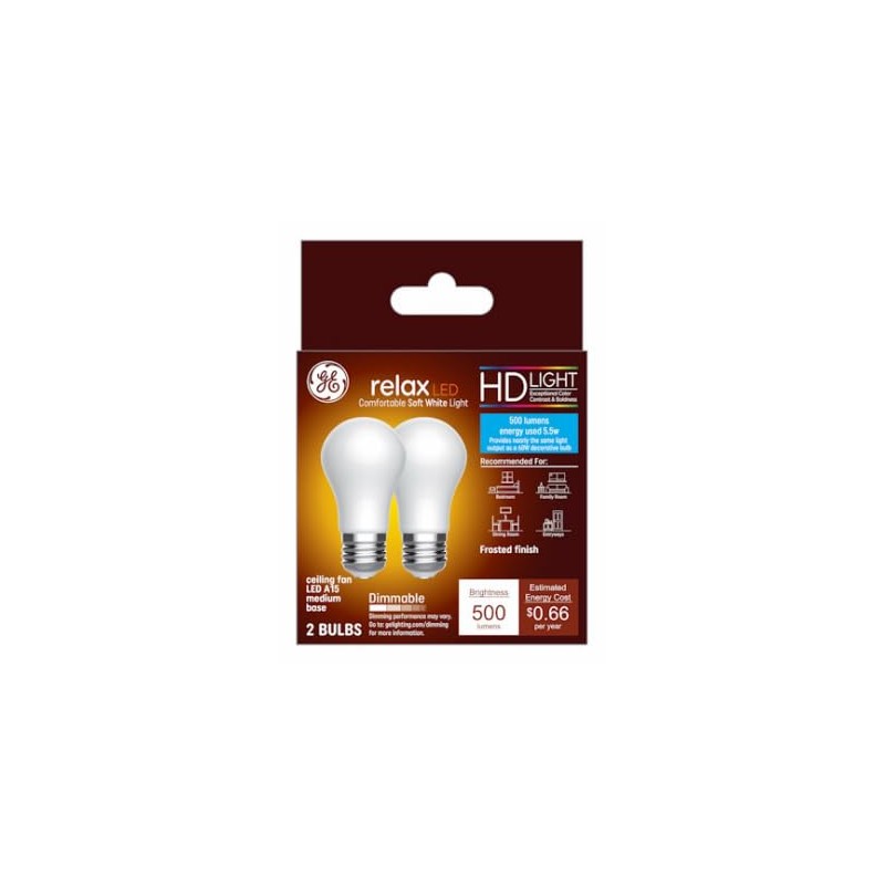 GE Relax LED Ceiling Fan Light Bulbs, 5.5 Watts (60