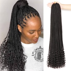 6Packs Crochet Braids Braiding Hair Extensions Hair Prelooped Crochet Hair Crochet Braids Hair Extensions Goddess Box Braids Crochet Hair Extensions for Black Women (30Inch #1B)