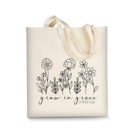 AUSVKAI Canvas Tote Bag Aesthetic for Women, Cute Trendy Grow in grace Reusable Cotton Bags with Handle for Grocery Shopping Beach