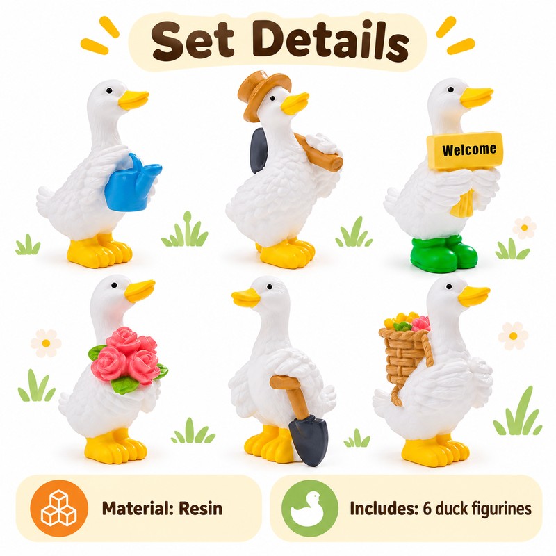 Mini Resin Duck Figurines for Home Decor – Cute 6-Piece