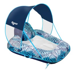 New Aqua Zero Gravity Pool Chair Float with Sunshade Canopy and Cup Holder – Blue Fern