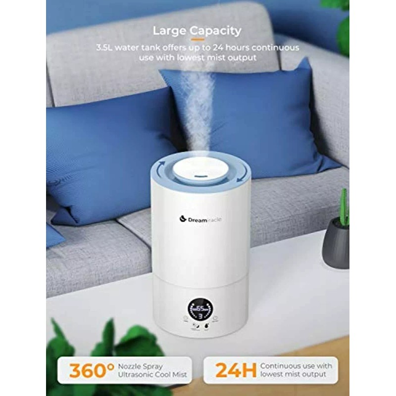 Dreamiracle Cool Mist Ultrasonic Humidifier, 3.5L Top Fill LED Screen