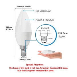 CTKcom 5W E14 Base LED Candelabra Bulbs(4 Pack)- C37 Daylight White 6000K LED Candle Light Bulb,Ceiling Fan Lights,Decorative Bulb,550LM,UL-Listed,AC 85-265V