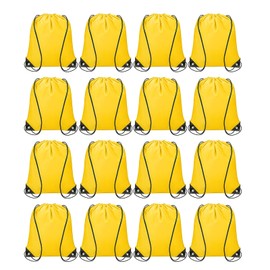 QUARKZMAN Pack of 16 Drawstring Bags Polyester Sports Drawstring Backpack Bulk Gym Bag Cinch Tote Drawstring Backpack for Gym Party Sports Travel Swimming Beach Yellow, multicoloured