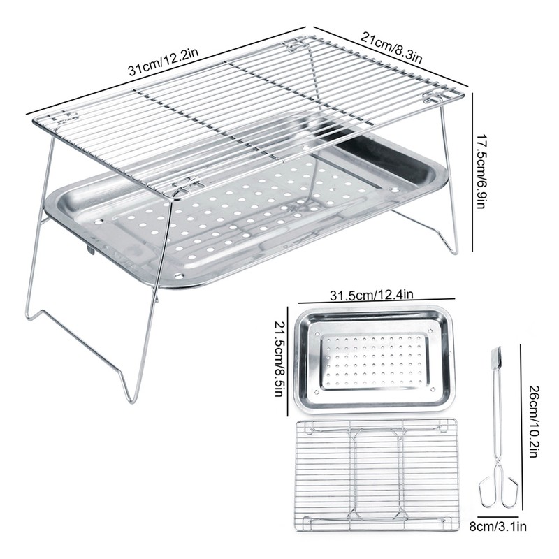 3Pcs/Set Stainless Steel Portable Folding Barbecue Grill BBQ Grilling Rack