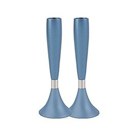 Yair Emanuel Judaica Blue Anodize Aluminum Shabbat Jewish Candlesticks Candle Holders