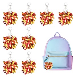 sourcing map 20 Pcs Cheer Pom Pom Keychain, Cheerleading Gift Charm Plastic Keyring Bulk for Cheerleaders Team Women Sports Events Cheer Accessory Supplies, Red/Gold Tone