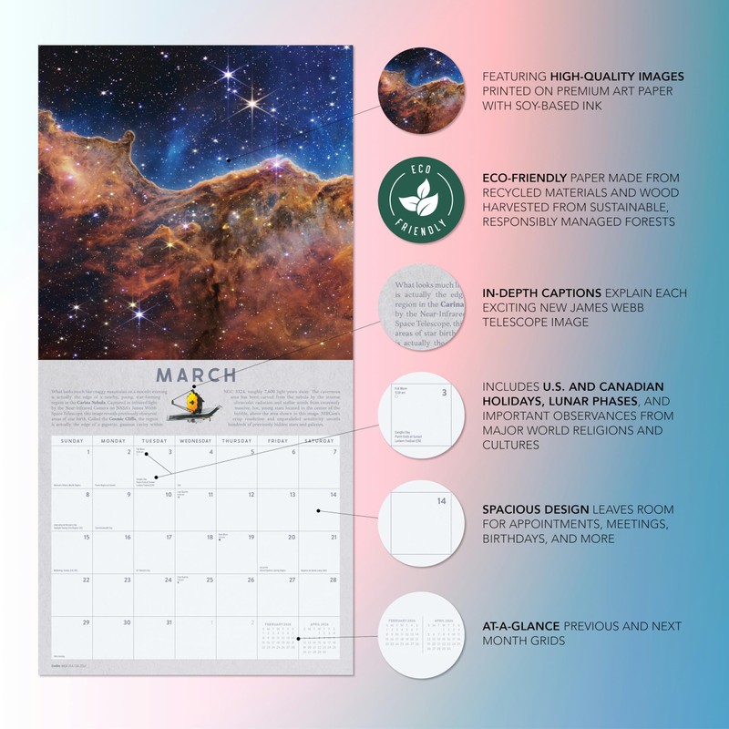 James Webb Calendar 2026 | 12" x 24" Space Telescope