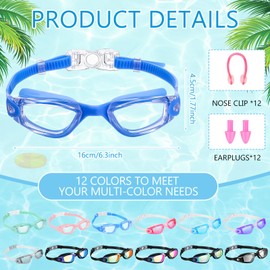Xuhal 12 Pack Swim Goggles for Adult Anti Fog Swimming Glasses Leak Proof Swim with 12 Waterproof Nose Clips (Fresh Color)