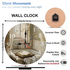 Lancholy 10-Inch Silent Wooden Wall Clock, Vintage Clock Book Bathtub Scene ” Silent Non-Ticking Clock, Battery Operated (AA Batteries Not Included), Artistic Home Decor