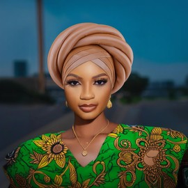 New Nigeria Heavy Industries Sponge Wrap Headcap for African Headbands Auto Gele Turban WRA (Khaki)