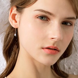YAFEINI Pendientes de perlas de agua dulce de plata de ley con cadena larga, pendientes de perlas colgantes, joyería hipoalergénica para mujeres