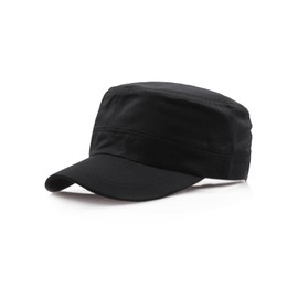 Washed Cotton Basic Cadet Army Cap Everyday Military Style Hat Vintage Flat Top Cap Black
