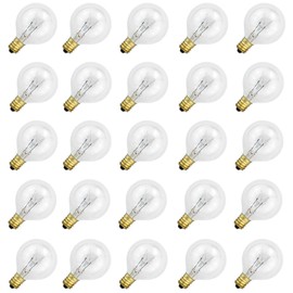 Goeszooin G40 Replacement Bulbs, 120V 5W Incandescent Globe Light Bulbs fits E12/C7 Screw Base, G40 Light Bulbs for Indoor Outdoor Patio Decor, Warm White ，25 Pack.