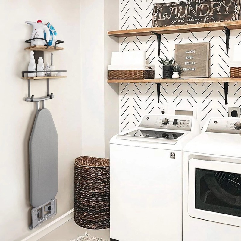 VINAEMO 2 Layer Carbonized Black Storage Rack Ironing Board Holder