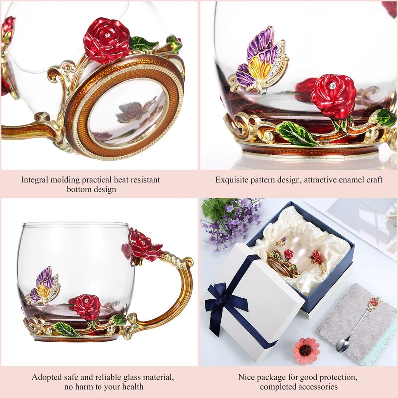 Glass Cup Innovative Flower Tea Cup with Spoon Drink Mug