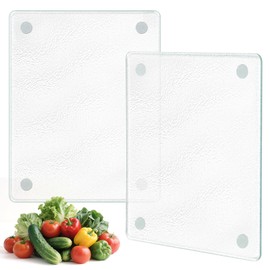 6''x8'' Small Tempered Glass Cutting Board for Kitchen Counter, TAQIXI 2Pcs Frosted Clear Glass Cutting Board for Countertop, Non-Slip, Scratch and Heat Resistant, Dishwasher Safe