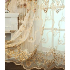 WPKIRA Exquisite European Embroidered Floral Sheer Curtains Rod Pocket Transparent Voile Window Treatment Drapes for Living Room/Hall/Villa Room Decoration Tulle Curtain 1 Panel W40 x L96 inch