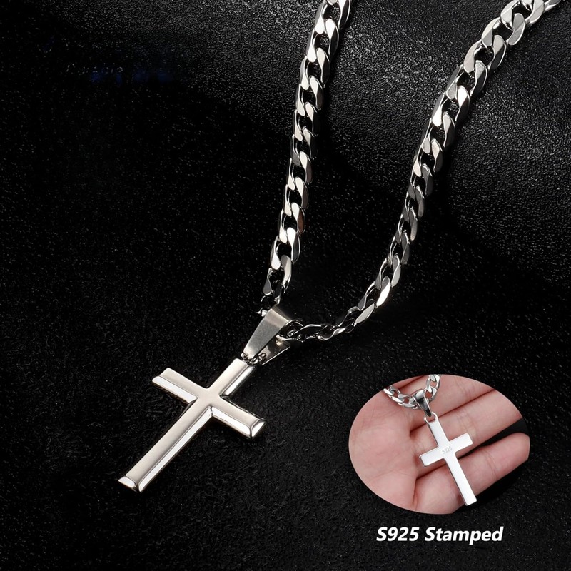 Jstyle 925 Silver Cross Necklace, Men's Cross, Stainless Steel Chain,