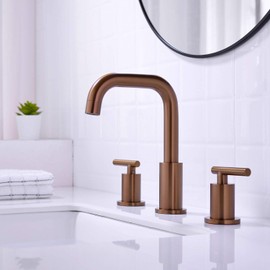 TRUSTMI 2 Handle 8 Inch Bathroom Faucet with Pop Up Drain and cUPC Water Supply Lines Assembly, Brass Bronze 3 Hole Widespread Vanity Sink Tap, Brushed Rose Gold