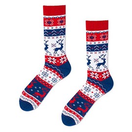 Many Mornings Unisex warm Rudolph socks. - Blue, White, Red, size: 35-38