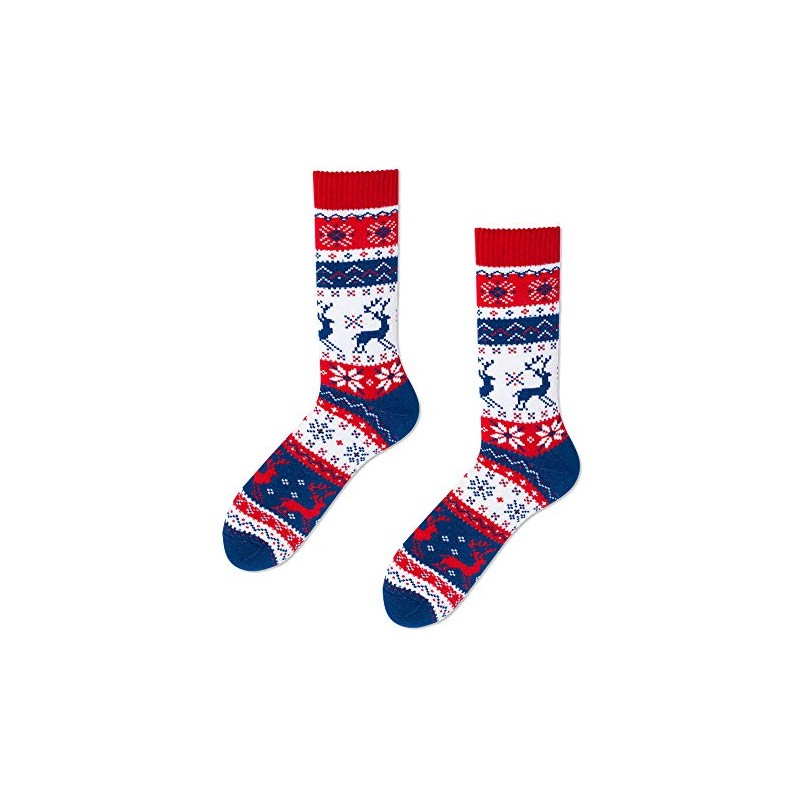 Many Mornings Unisex warm Rudolph socks. - Blue, White, Red,