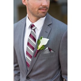 DiBanGu Burgundy and Grey Stripe Ties for Men Silk Woven Necktie Pocket Square Cufflink Tie Clip Set Formal Business Wedding