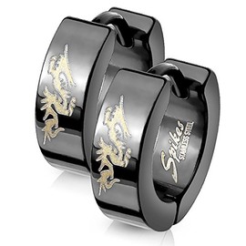 Unisex Stainless Steel Folding Hoop Earrings Dragon Hoop Earrings Black, Stainless Steel, No Gemstone