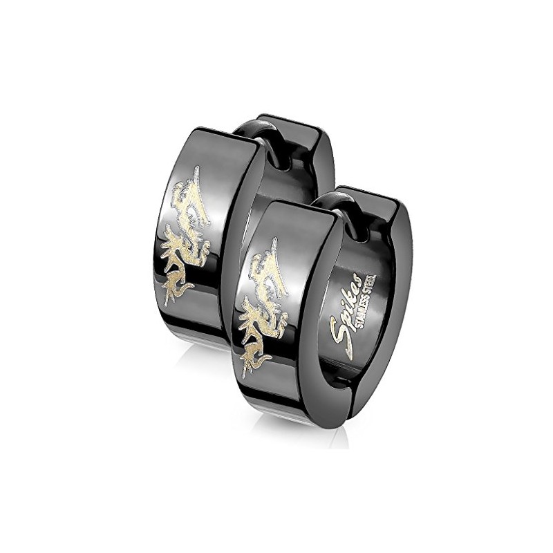 Unisex Stainless Steel Folding Hoop Earrings Dragon Hoop Earrings Black,