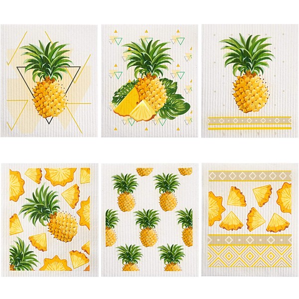 6 Pieces Pineapple Swedish Kitchen Dishcloths Pineapple Kitchen Dishcloths Home Pantry Quick-Drying Cleaning Cloths Strong Absorption, No Odor, Reusable Dishcloths for Kitchen