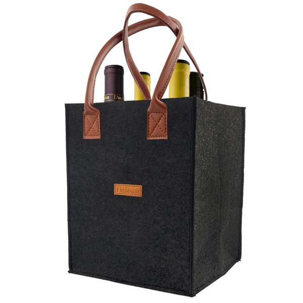 Bolsa de transporte de vino para 4 botellas, bolsas de comestibles reutilizables para viajes, camping y picnic, regalo perfecto para amantes del vino (negro)
