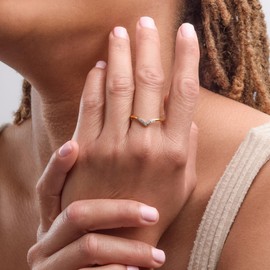 TJC White Diamond Wishbone Ring for Women Size V with Prongs Setting in Yellow Gold Plated 925 Sterling Silver April Birthstone Metal Wt. 1.9 Grams