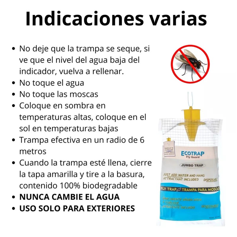 Ecotrap Mata Moscas Trampa Para Moscas Cebo Atrayente Jumbo Exterior