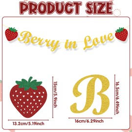 Berry in Love Bridal Shower Decorations Banner, Gold Glitter Paper Strawberry Banner Decor, Welcome to Bridal Shower Sign Decorations Supplies for Hanging Indoors & Outdoors