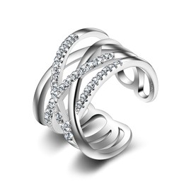 Silver 925 Rings for Women, Ring Adjustable Open for Women Cubic Zirconia Silver Rings for Women Engagement Ring Wedding Rings Proposal Ring Rings Silver Jewellery for Any Occasion