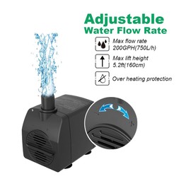 Knifel Submersible Pump 200GPH Ultra Quiet with Over Heating Protection 5.2ft High Lift for Fountains, Hydroponics, Ponds, Aquariums & More…