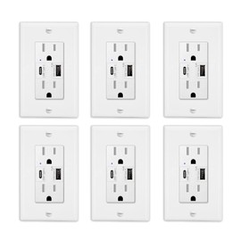 USUPERINK 4.2A Quick Charge USB Type C Outlet Type C, Supports PD & QC 3.0, Tamper Resistant Receptacle, Wall Plate Included, UL Listed, White, 6PK