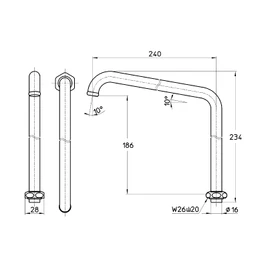 SANEI A230-61X2H-16 Waist Pipe Upward Diameter 0.6 inch (16 mm), Length 9.4 inches (240 mm), Silver