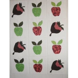 12 Applique Scrap Strawberries N Apples Quilt Blocks 6.5 Inch Squares