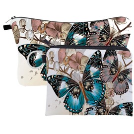 FAVORTALK Cosmetic Bags for Women Small Medium 2 pcs Colorful Butterfly Makeup Bag for Purse Travel Toiletry Bag Accessories Organizer Zipper Pouch Gift Idea, ZH1286