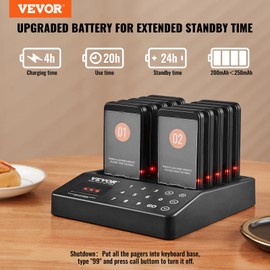 VEVOR Restaurant Pager System,Touch Screen Keyboad Wireless Long Range Lineup Waiting Queue Signal, Guest Customer Calling Beepers with Vibration & Flashing, 10 Buzzers