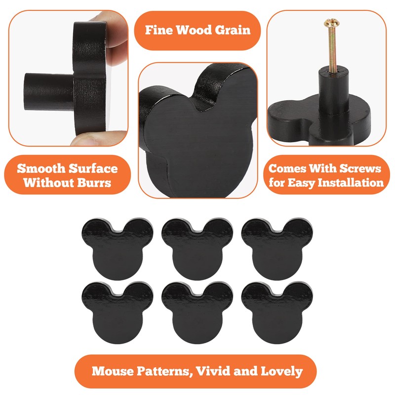 Waifairphy Wooden Mouse Cabinet Knobs with 2 Different Size Screws